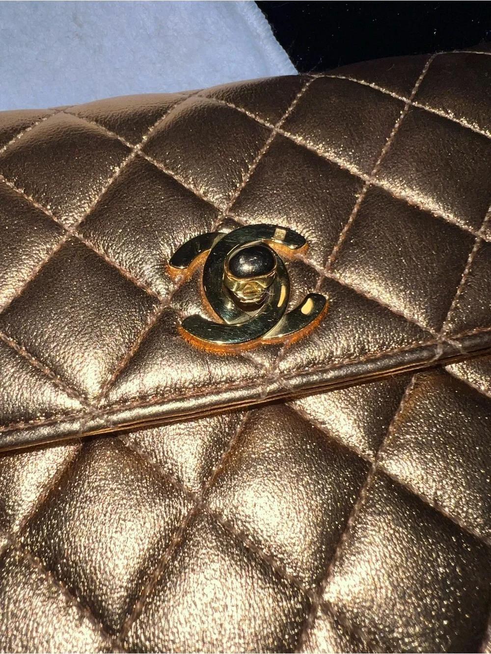CHANEL Metallic Gold Quilted Mini Shoulder Bag